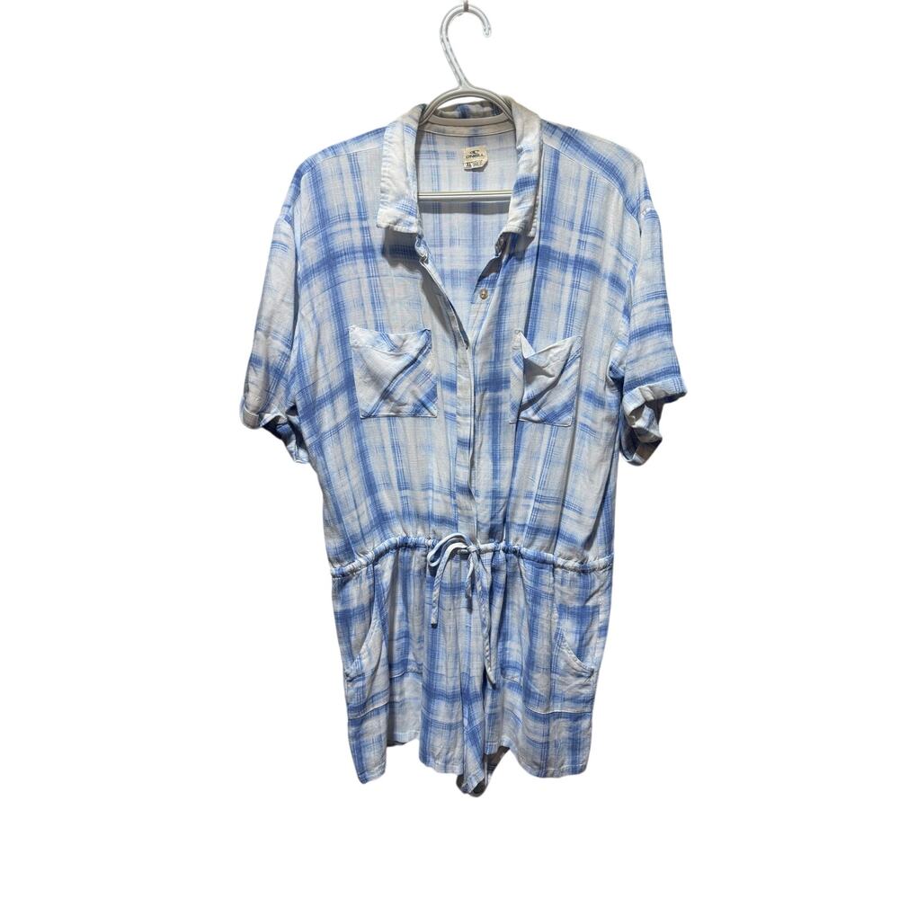 O’Neill Blue & White Gingham Checked One Piece Short Romper Size XL